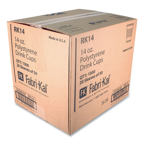 Rk Ribbed Cold Drink Cups, 14 Oz, Plastic, Clear, 50/sleeve, 20 Sleeves/carton