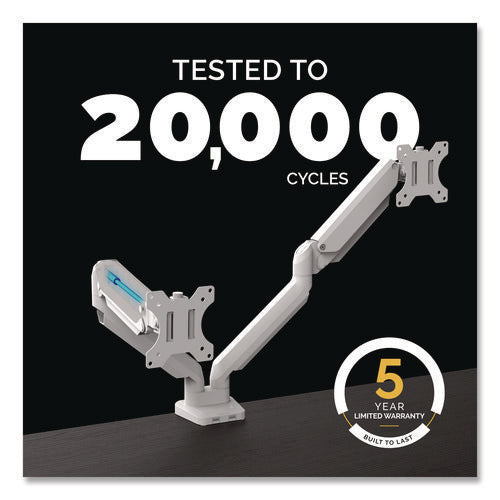 Platinum Series Dual Monitor Arm, For 40" Monitors, 360 Deg Rotation, 45 Deg Tilt, 180 Deg Pan, White, Supports 17.6 Lb