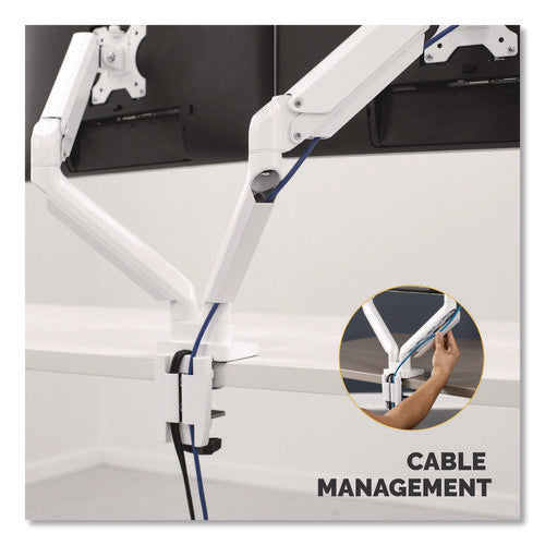 Platinum Series Dual Monitor Arm, For 40" Monitors, 360 Deg Rotation, 45 Deg Tilt, 180 Deg Pan, White, Supports 17.6 Lb