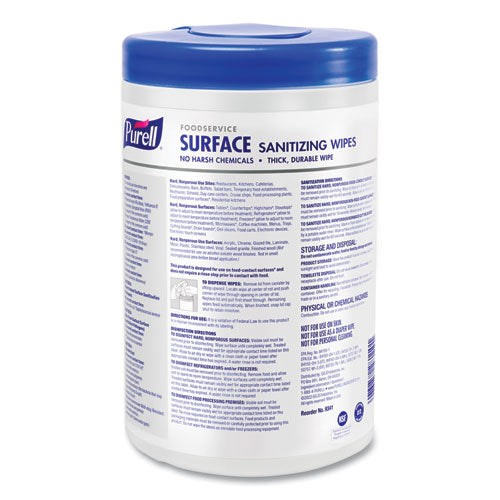 Foodservice Surface Sanitizing Wipes, 1-ply, 10 X 7, Fragrance-free, White, 110/canister, 6 Canisters/carton
