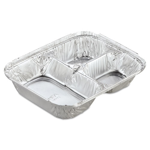 Aluminum Oblong Container With Lid, 3 Compartments, 24 Oz, 8.5 X 6.38 X 1.47, Silver, 250/carton
