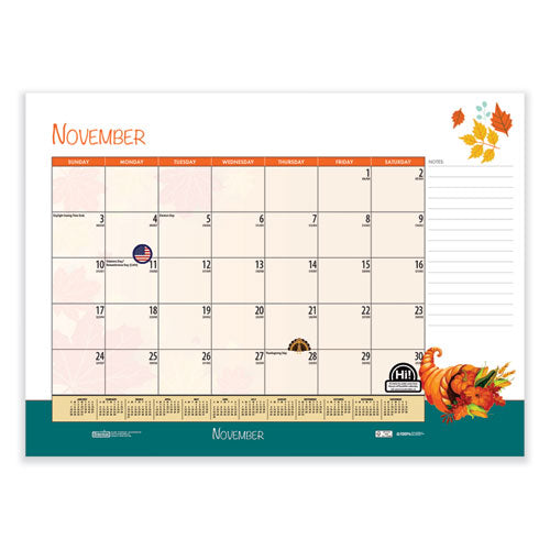 Recycled Desk Pad Calendar, Illustrated Seasons Artwork, 22 X 17, Black Binding/corners,12-month (jan To Dec): 2026