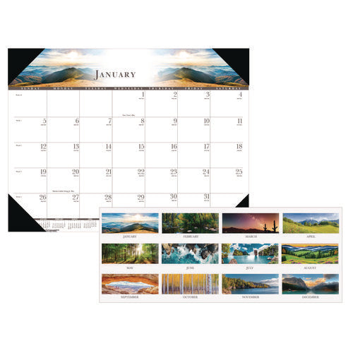 Recycled Full-color Monthly Desk Pad Calendar, Nature Photography, 22 X 17, Black Binding/corners,12-month (jan To Dec): 2026