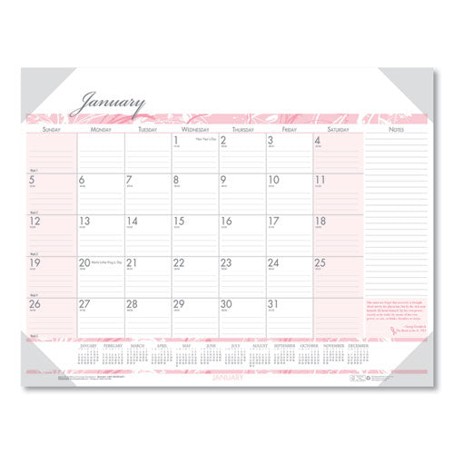 Recycled Monthly Desk Pad Calendar, Breast Cancer Awareness Artwork, 18.5 X 13, Black Binding/corners,12-month(jan-dec): 2026
