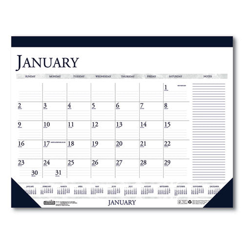 Recycled Two-color Monthly Desk Pad Calendar With Notes Section, 22 X 17, Blue Binding/corners, 12-month (jan-dec): 2026