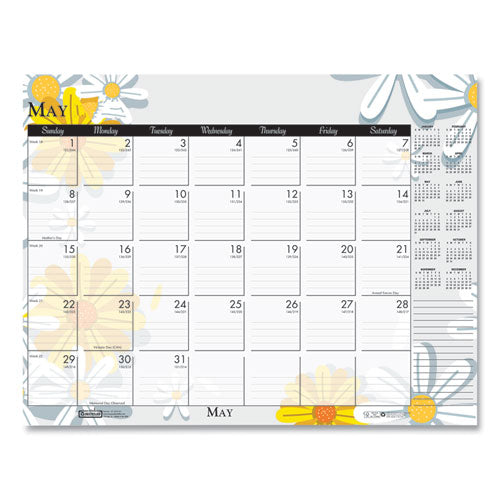 Recycled Desk Pad Calendar, Wild Flowers Artwork, 18.5 X 13, White Sheets, Black Binding/corners,12-month (jan-dec): 2026