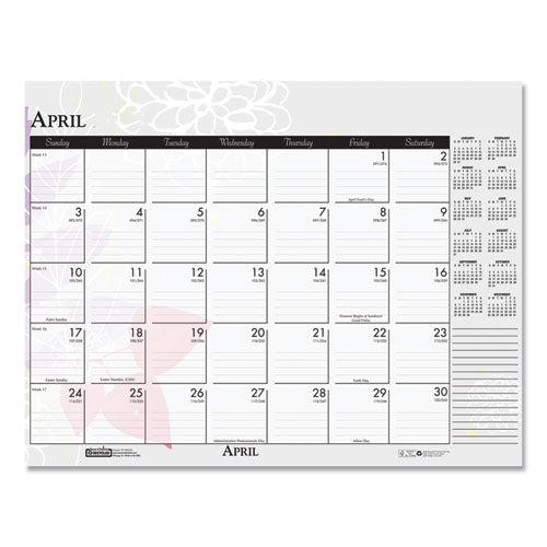 Recycled Desk Pad Calendar, Wild Flowers Artwork, 18.5 X 13, White Sheets, Black Binding/corners,12-month (jan-dec): 2026