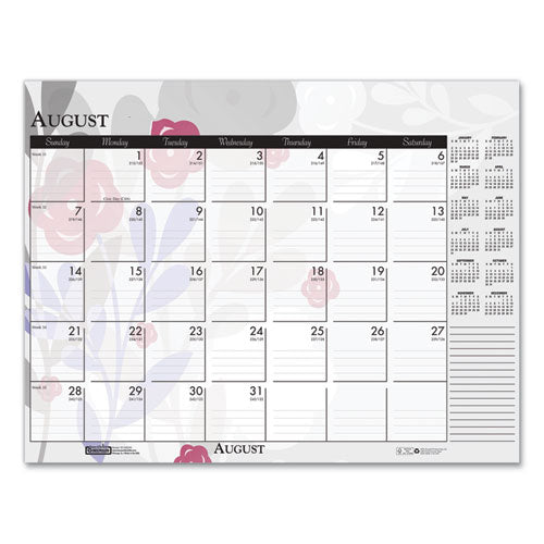 Recycled Desk Pad Calendar, Wild Flowers Artwork, 18.5 X 13, White Sheets, Black Binding/corners,12-month (jan-dec): 2026