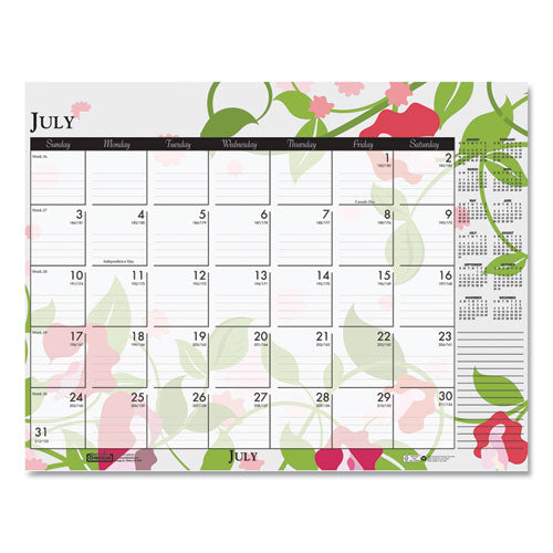 Recycled Desk Pad Calendar, Wild Flowers Artwork, 18.5 X 13, White Sheets, Black Binding/corners,12-month (jan-dec): 2026