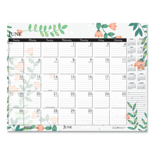 Recycled Desk Pad Calendar, Wild Flowers Artwork, 18.5 X 13, White Sheets, Black Binding/corners,12-month (jan-dec): 2026