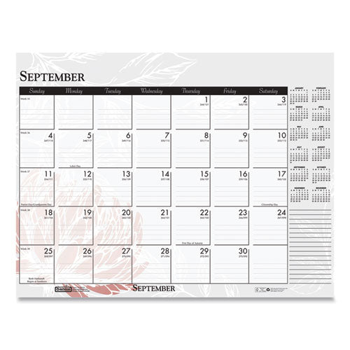 Recycled Desk Pad Calendar, Wild Flowers Artwork, 18.5 X 13, White Sheets, Black Binding/corners,12-month (jan-dec): 2026
