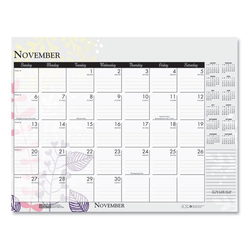 Recycled Desk Pad Calendar, Wild Flowers Artwork, 18.5 X 13, White Sheets, Black Binding/corners,12-month (jan-dec): 2026