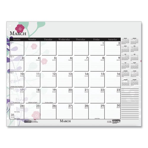 Recycled Desk Pad Calendar, Wild Flowers Artwork, 22 X 17, White Sheets, Black Binding/corners,12-month (jan-dec): 2026