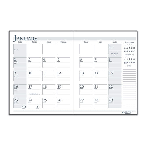 Recycled Ruled 14-month Planner With Leatherette Cover, 10 X 7, Black Cover, 14-month: Dec 2025 To Jan 2027