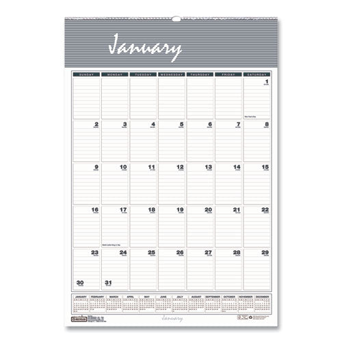 Bar Harbor Recycled Wirebound Monthly Wall Calendar, 12 X 17, White/blue/gray Sheets, 12-month (jan-dec): 2026