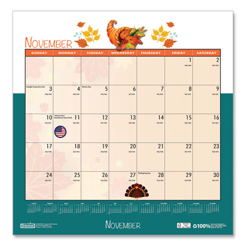 Recycled Seasonal Wall Calendar, Illustrated Seasons Artwork, 12 X 12, 12-month (jan To Dec): 2026
