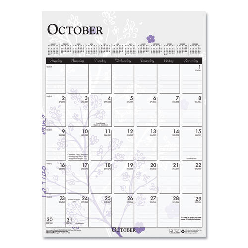 Recycled Wild Flower Wall Calendar, Wild Flowers Artwork, 12 X 16.5, White/multicolor Sheets, 12-month (jan To Dec): 2026