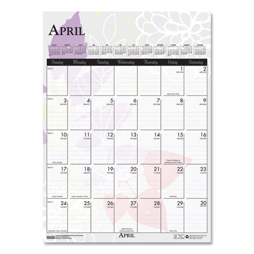 Recycled Wild Flower Wall Calendar, Wild Flowers Artwork, 12 X 16.5, White/multicolor Sheets, 12-month (jan To Dec): 2026