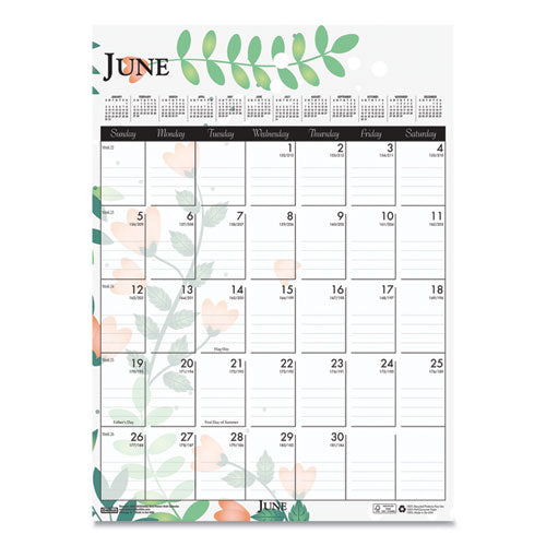 Recycled Wild Flower Wall Calendar, Wild Flowers Artwork, 12 X 16.5, White/multicolor Sheets, 12-month (jan To Dec): 2026