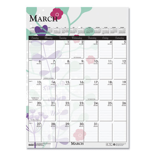 Recycled Wild Flower Wall Calendar, Wild Flowers Artwork, 12 X 16.5, White/multicolor Sheets, 12-month (jan To Dec): 2026