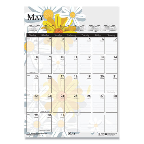 Recycled Wild Flower Wall Calendar, Wild Flowers Artwork, 12 X 16.5, White/multicolor Sheets, 12-month (jan To Dec): 2026