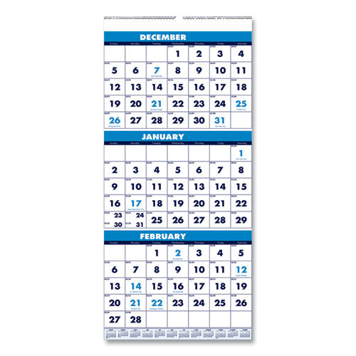 Recycled Three-month Format Wall Calendar, Vertical Orientation, 8 X 17, White Sheets, 14-month: Dec 2025 To Jan 2027