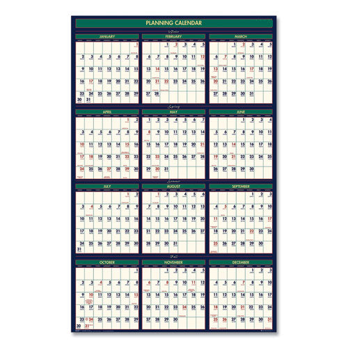 Four Season Erasable Business/academic Recycled Wall Calendar, 24 X 37, 12-month(july-june): 2025-26, 12-month(jan-dec): 2026