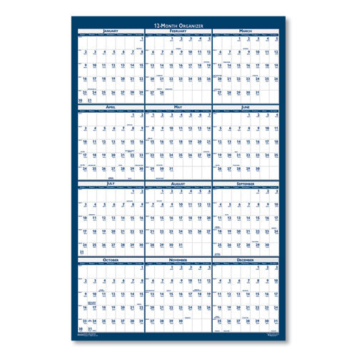 Recycled Poster Style Reversible/erasable Yearly Wall Calendar, 32 X 48, White/blue/gray Sheets, 12-month (jan To Dec): 2026