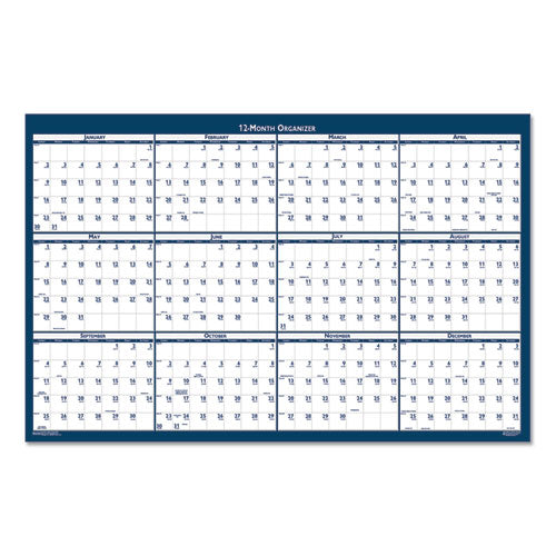 Recycled Poster Style Reversible/erasable Yearly Wall Calendar, 32 X 48, White/blue/gray Sheets, 12-month (jan To Dec): 2026