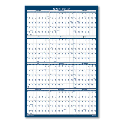 Recycled Poster Style Reversible/erasable Yearly Wall Calendar, 66 X 33, White/blue/gray Sheets, 12-month (jan To Dec): 2026