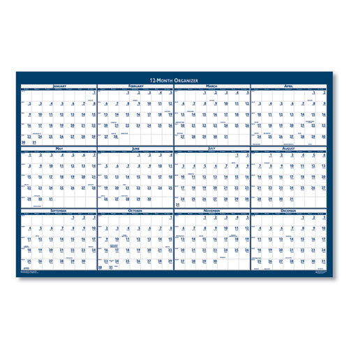 Recycled Poster Style Reversible/erasable Yearly Wall Calendar, 66 X 33, White/blue/gray Sheets, 12-month (jan To Dec): 2026