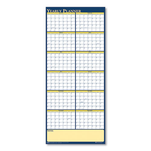 Recycled Reversible Yearly Wall Planner, 60 X 26, White/blue/yellow Sheets, 12-month (jan To Dec): 2026
