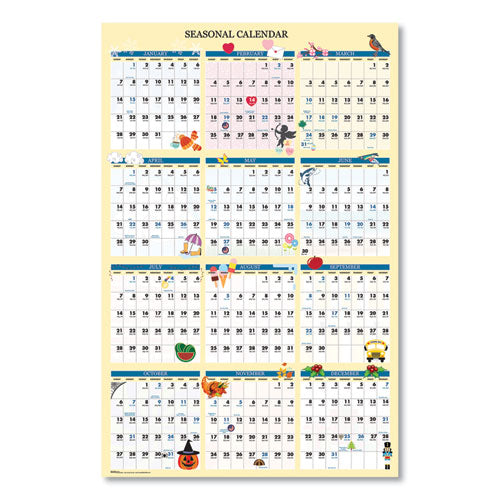 Recycled Seasonal Laminated Wall Calendar, Illustrated Seasons Artwork, 24 X 37, 12-month (jan To Dec): 2026