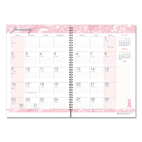 Breast Cancer Awareness Recycled Ruled Monthly Planner/journal, 10 X 7, Pink Cover, 12-month (jan To Dec): 2026