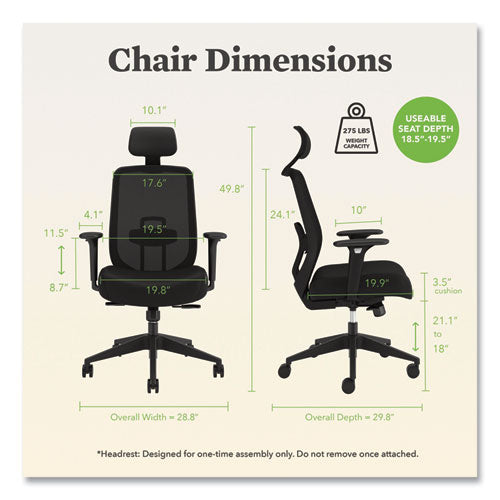 Altern Mesh Mid-back Task Chair, 17.95 To 21.1 Seat Height, Black Seat, Black Back, Black Base
