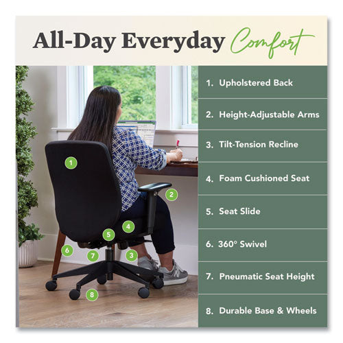 Altern Upholstered Low-back Task Chair, 16.5 To 19.56 Seat Height, Black Seat, Black Back, Black Base