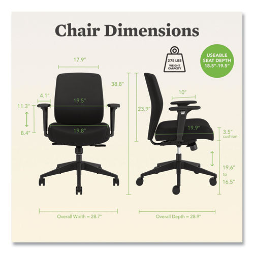 Altern Upholstered Low-back Task Chair, 16.5 To 19.56 Seat Height, Black Seat, Black Back, Black Base