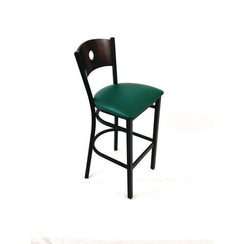Circle Series Barstool, Supports Up To 300 Lb, 28.5" Seat Height, Green Seat, Dark Walnut Back, Black Base