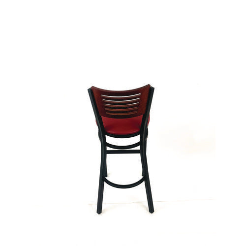 Jones River Series Barstool, Supports Up To 300 Lb, 28.5" Seat Height, Burgundy Seat, Dark Mahogany Back, Black Base