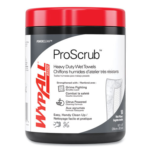 Power Clean Proscrub Pre-saturated Wipes, 12 X 9.5, Citrus Scent, Green/white, 50/canister, 8 Canisters/carton