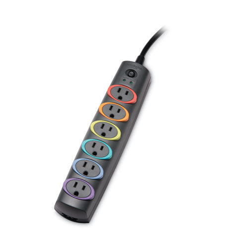 Smartsockets Color-coded Strip Surge Protector, 6 Ac Outlets, 6 Ft Cord, 670 J, Gray