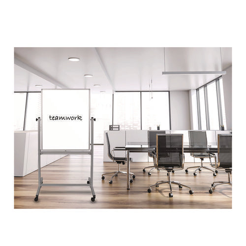 Mobile Magnetic Whiteboard, 24" X 36", White Surface, Satin Aluminum Frame