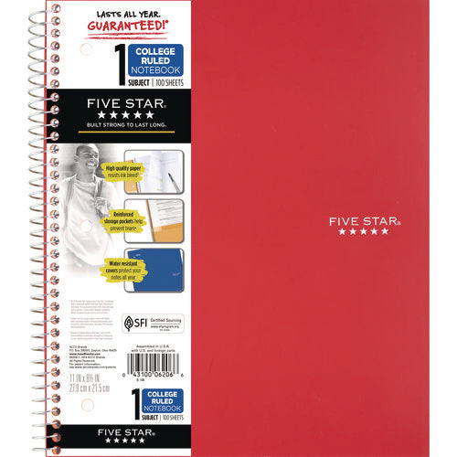 Wirebound Notebook, 1-subject, Medium/college Rule, Red Cover, (100) 11 X 8.5 Sheets