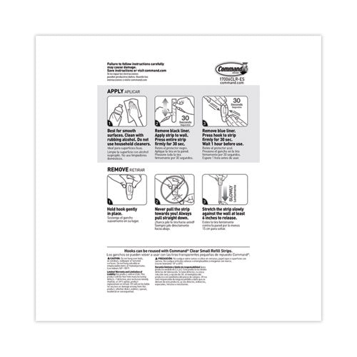 Mini Hooks, Small, Plastic, Clear, 0.5 Lb Capacity, 30 Hooks And 32 Strips/pack