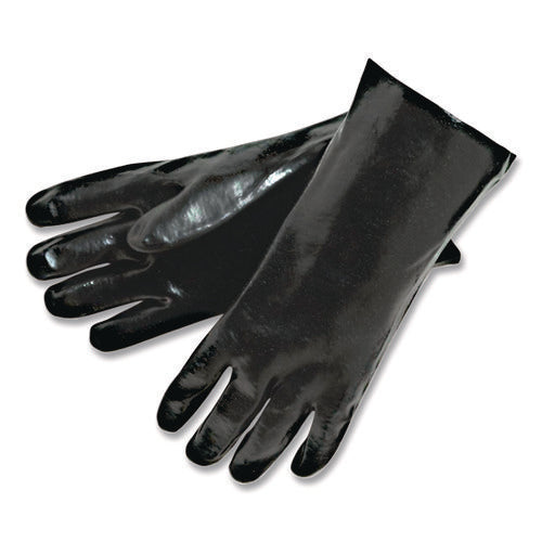 Smooth Finish Single Dipped Pvc Gloves, 18" Long, Large, Black, 12 Pairs