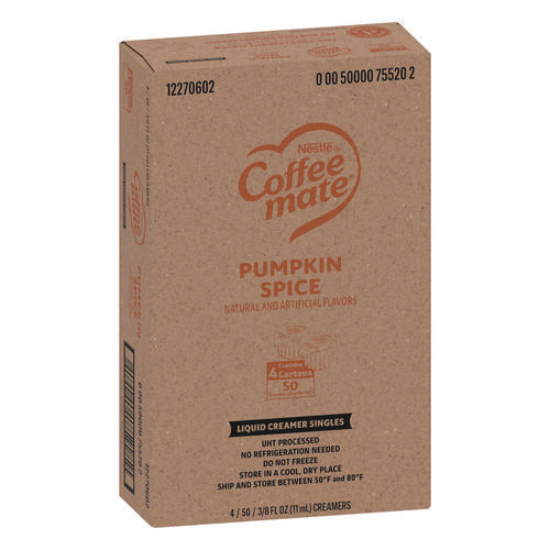 Liquid Coffee Creamer, Pumpkin Spice, 0.38 Oz Mini Cups, 50/box, 4 Boxes/carton