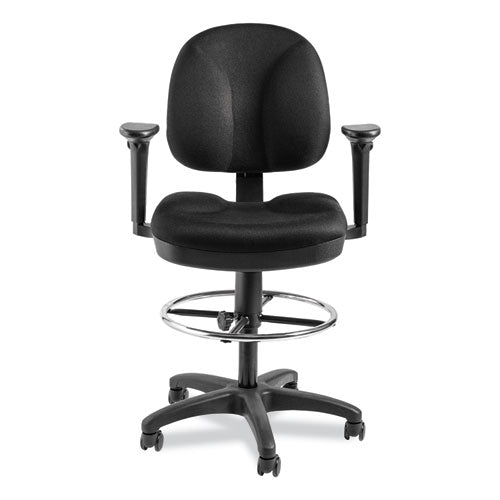Comfort Task Stool With Arms, Supports Up To 300 Lb, 25.5" To 35.5" Seat Height, Black Seat, Black Back, Black Base