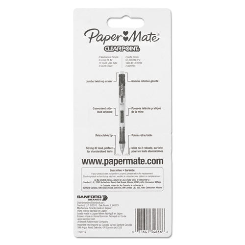 Clear Point Mechanical Pencils With Tube Of Lead/erasers, 0.5 Mm, Hb(#2), Black Lead, Randomly Assorted Barrel Colors, 2/pack