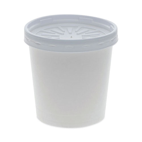 Paper Round Food Container And Lid Combo, 16 Oz, 3.75" Diameter X 3.88" H, White, 250/carton