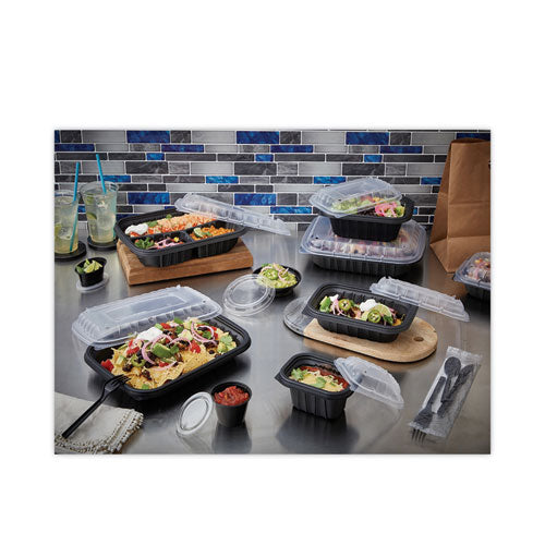Earthchoice Entree2go Takeout Container, 3 Compartments, 48 Oz, 11.75 X 8.75 X 2.13, Black, Plastic, 200/carton